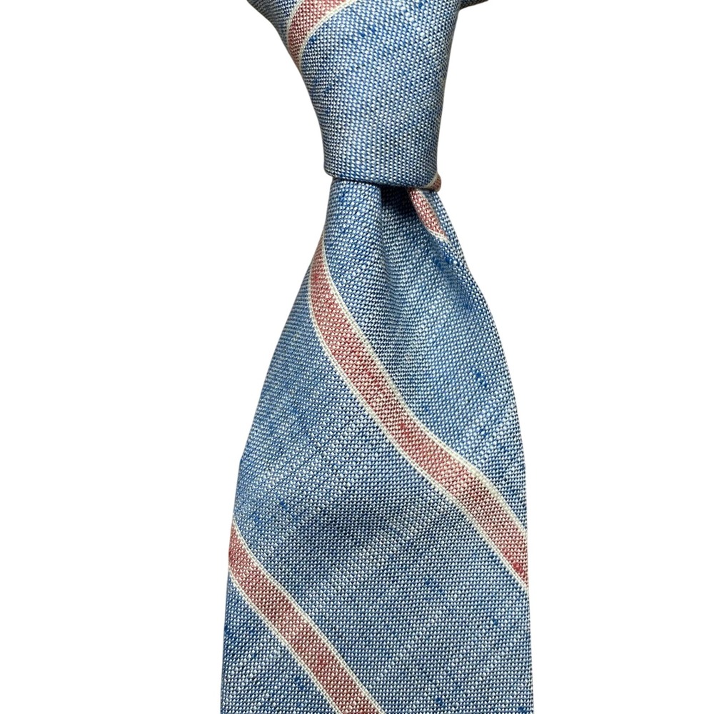 Neil Martin Tie Striped Mens 3x58 Blue Linen USA Vintage Preppy Business